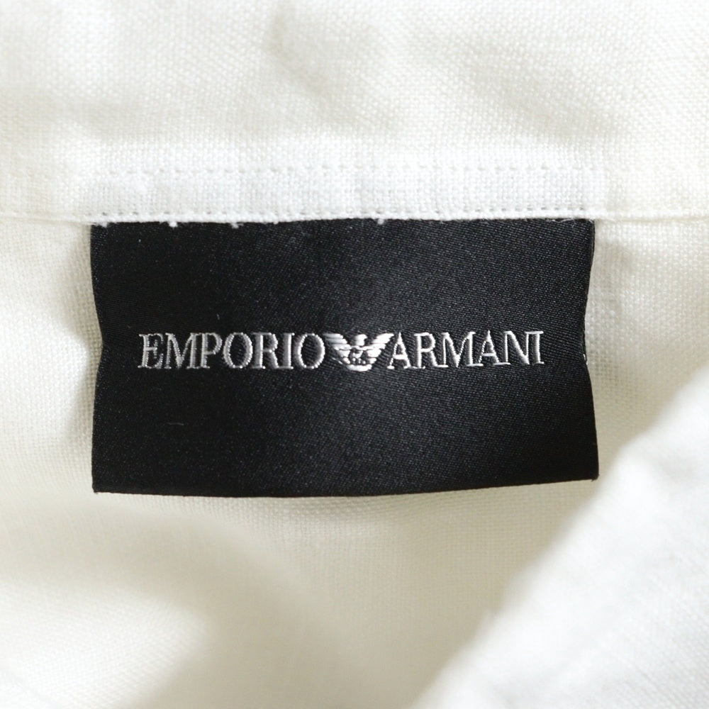 EMPORIO ARMANI(エンポリオアルマーニ) リネン 裾ロゴ レギュラーカラー ロングスリーブ 長袖シャツ ホワイト