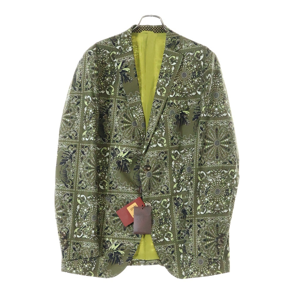 ETRO(エトロ) セットアップスーツ カメレオン ペイズリー総柄 2B テーラードジャケット ノータック スラックスパンツ カーキ/グリーン 1J820