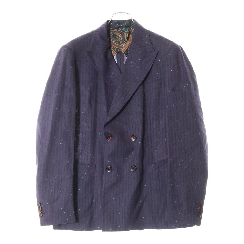 ETRO(エトロ) 19SS セットアップスーツ ストライプ総柄 ウール 4B ダブルブレスト ピークドラペル テーラードジャケット 1タックスラックスパンツ 191-1A100-1140