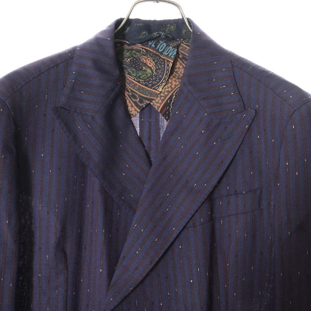ETRO(エトロ) 19SS セットアップスーツ ストライプ総柄 ウール 4B ダブルブレスト ピークドラペル テーラードジャケット 1タックスラックスパンツ 191-1A100-1140