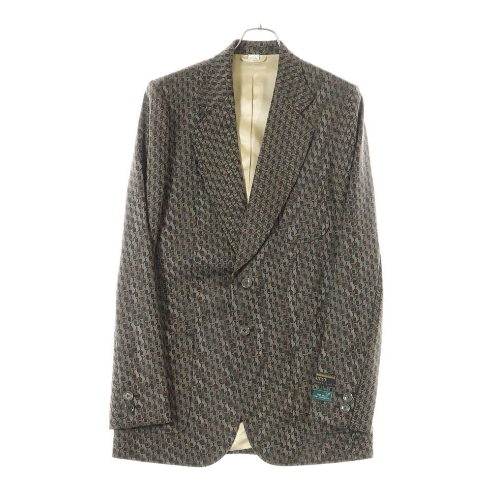 GUCCI(グッチ) スーツ 総柄 テーラードジャケット スラックスパンツ セットアップ ブラウン×ベージュ ウール 50 742U19