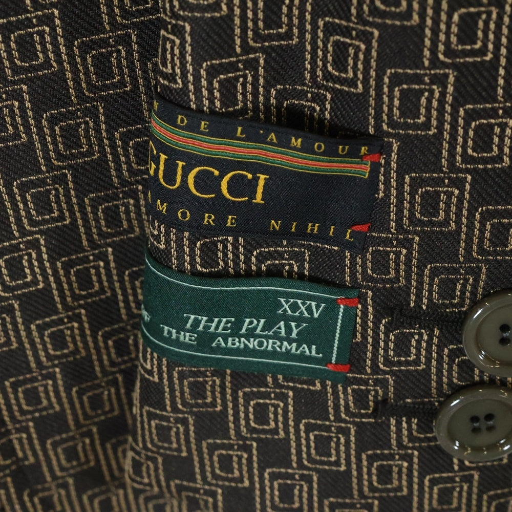 GUCCI(グッチ) スーツ 総柄 テーラードジャケット スラックスパンツ セットアップ ブラウン×ベージュ ウール 50 742U19