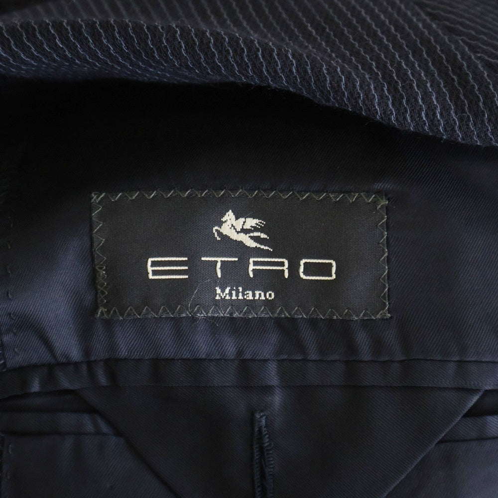 ETRO(エトロ) セットアップスーツ ボーダー総柄 ウール 3B テーラードジャケット 2タック スラックスパンツ ネイビー