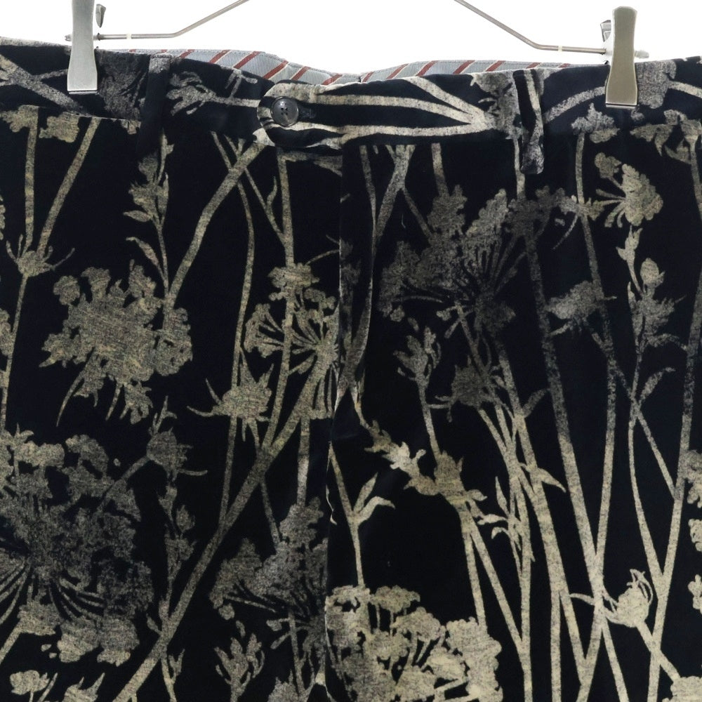 ETRO(エトロ) 19AW 彼岸花 フラワー総柄 ベルベット ベロア スラックスパンツ トラウザーズ ブラック 192-1P410-5494
