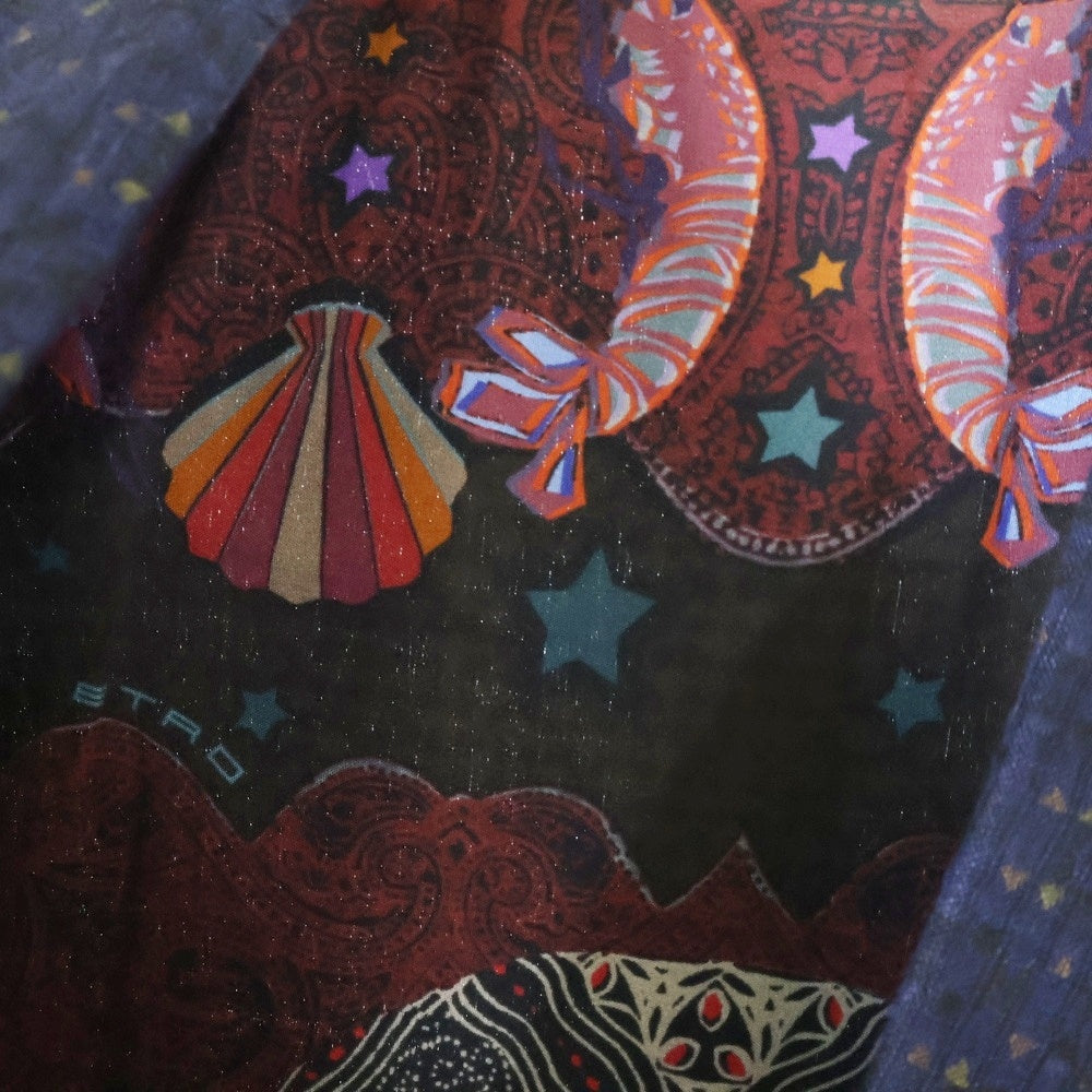 ETRO(エトロ) 19SS セットアップスーツ 幾何学総柄 リネン 2B テーラードジャケット ノータック スラックスパンツ ネイビー U19-1J820-6739