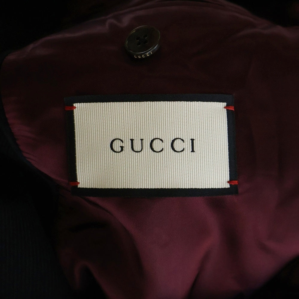 GUCCI(グッチ) ベロア切り替え ウール 比翼ボタン チェスター ロングコート ブラック 347331