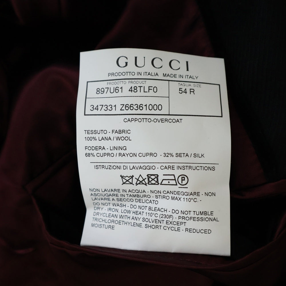 GUCCI(グッチ) ベロア切り替え ウール 比翼ボタン チェスター ロングコート ブラック 347331