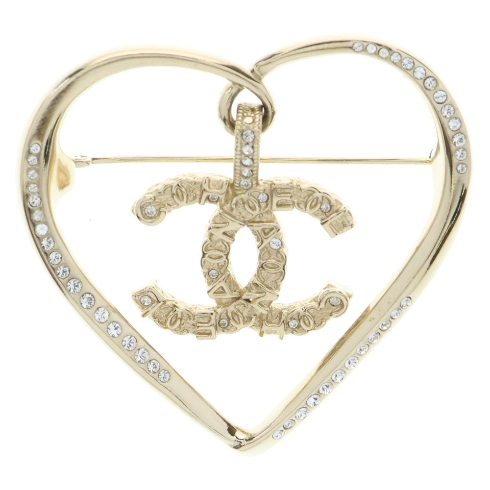 CHANEL(シャネル) ココマーク ハート ラインストーン ブローチ ゴールド GP A21P アクセサリー