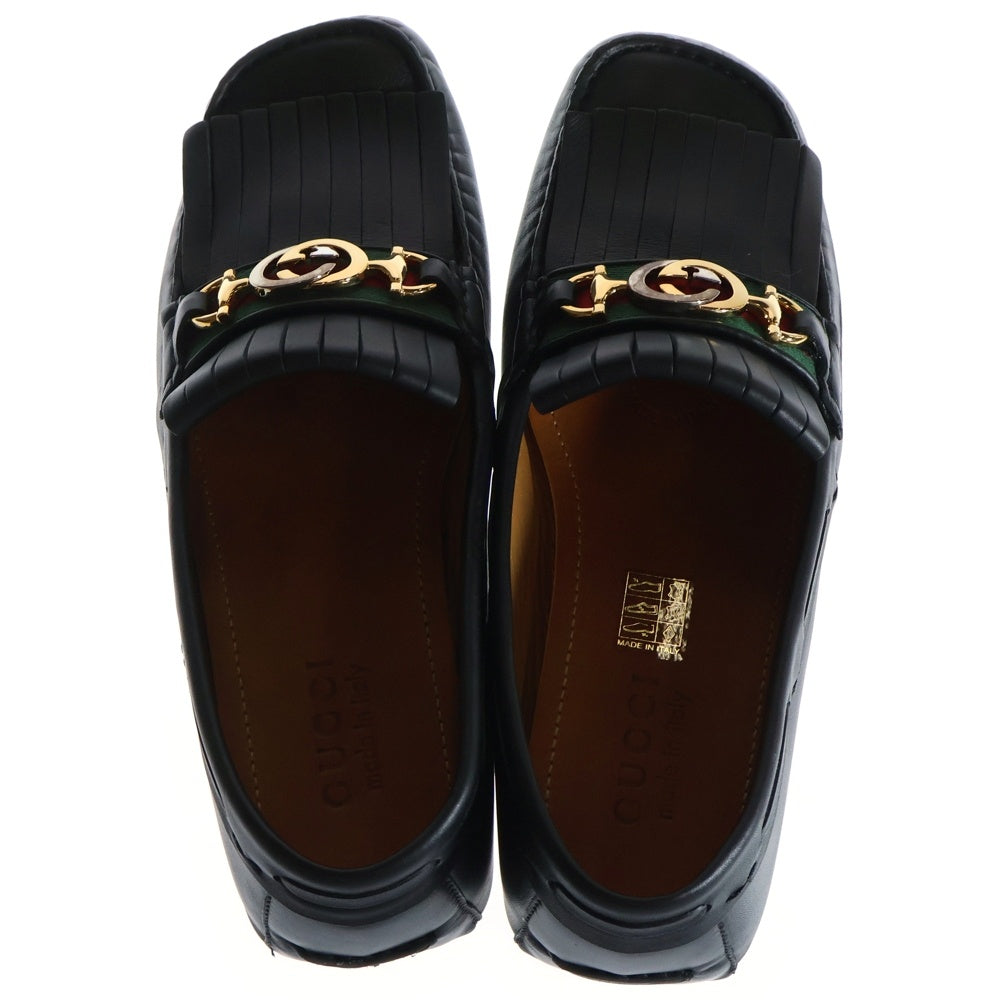 GUCCI(グッチ) インターロッキングG ウェブ シェリーライン タッセル レザー ローカット ドライビングシューズ ローファー ブラック 575642