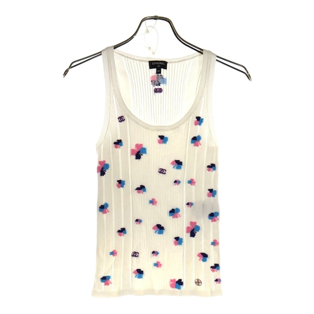 CHANEL(シャネル) ココマーク クローバー ジャガード ノースリーブ リブニット タンクトップ ホワイト レディース P76926K11095