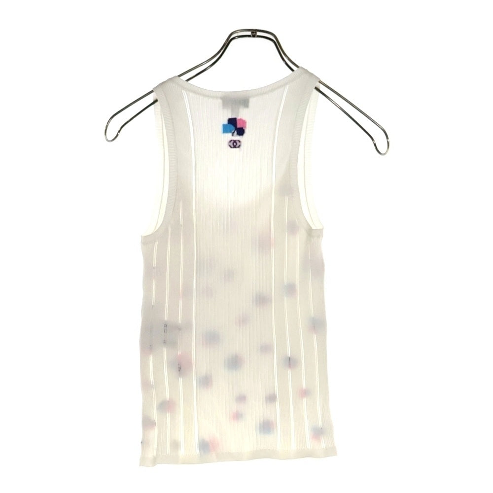 CHANEL(シャネル) ココマーク クローバー ジャガード ノースリーブ リブニット タンクトップ ホワイト レディース P76926K11095