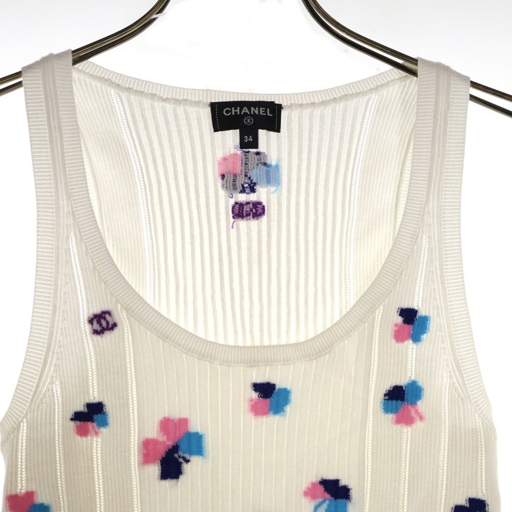 CHANEL(シャネル) ココマーク クローバー ジャガード ノースリーブ リブニット タンクトップ ホワイト レディース P76926K11095