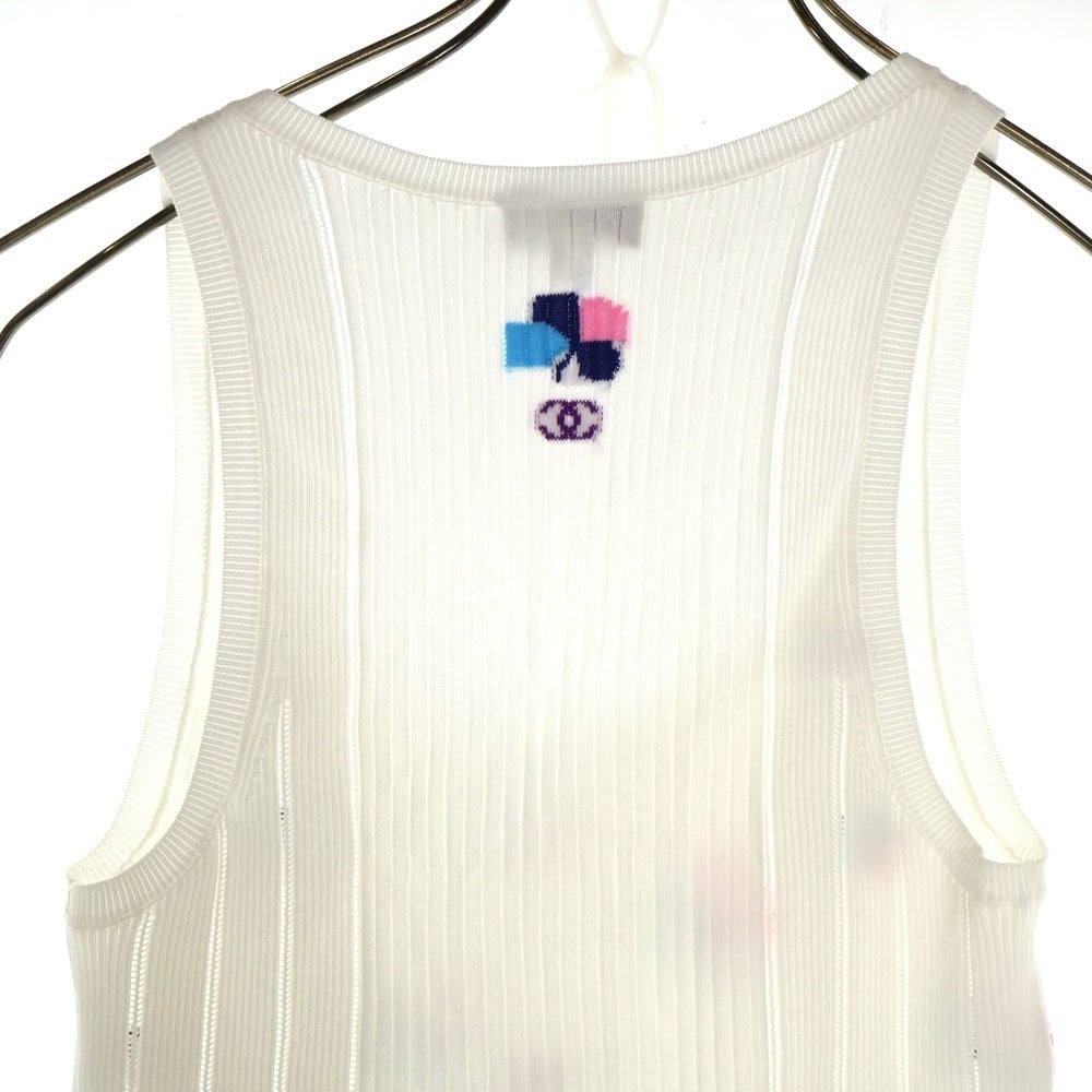 CHANEL(シャネル) ココマーク クローバー ジャガード ノースリーブ リブニット タンクトップ ホワイト レディース P76926K11095