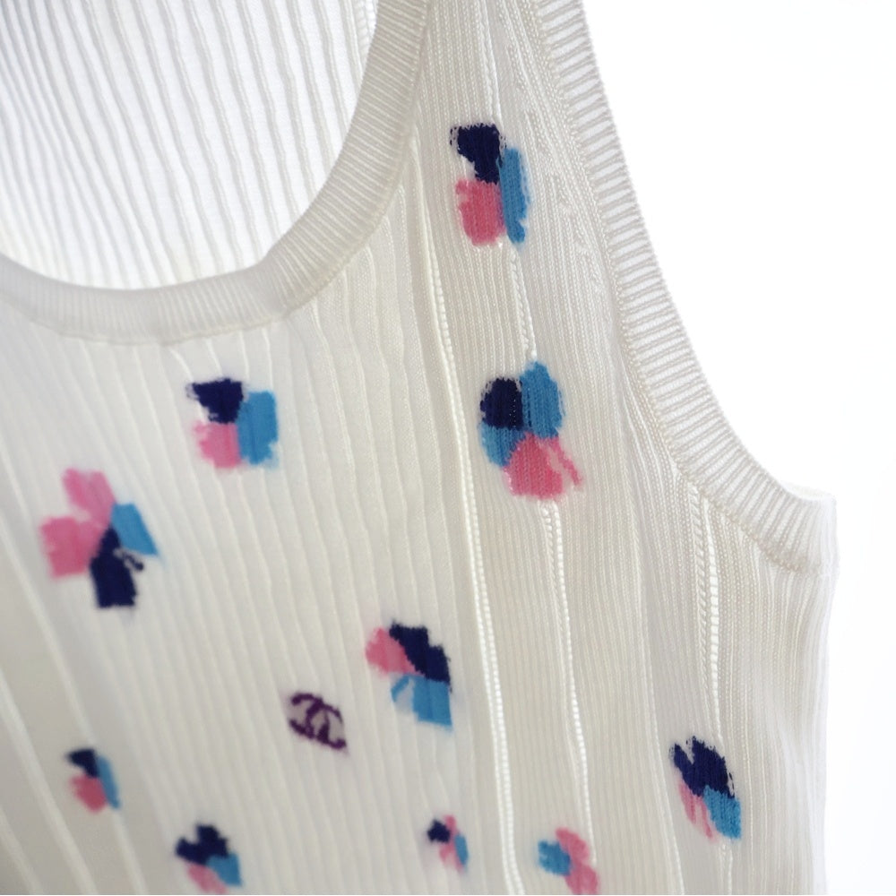 CHANEL(シャネル) ココマーク クローバー ジャガード ノースリーブ リブニット タンクトップ ホワイト レディース P76926K11095