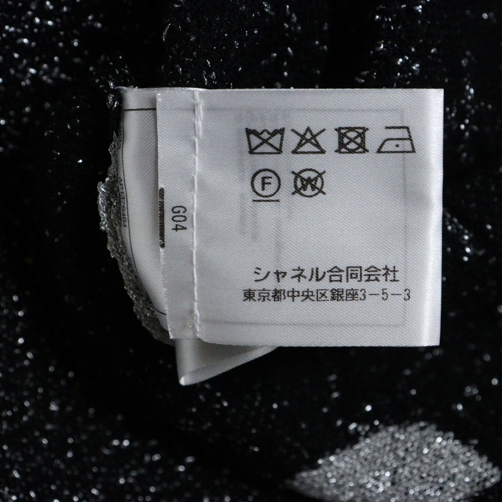 CHANEL(シャネル) ココマーク カメリア 総柄 ラメ ジャガード クルーネック 長袖ニット セーター ブラック/シルバー レディース P76047K10936