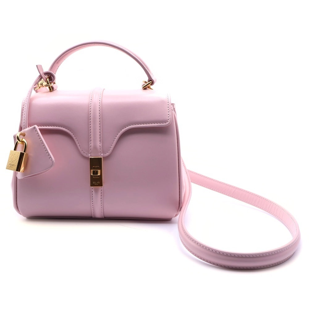 CELINE(セリーヌ) 16セーズ ミニ 2WAYバッグ ハンドバッグ ショルダーバッグ ゴールド金具 ピンク レザー