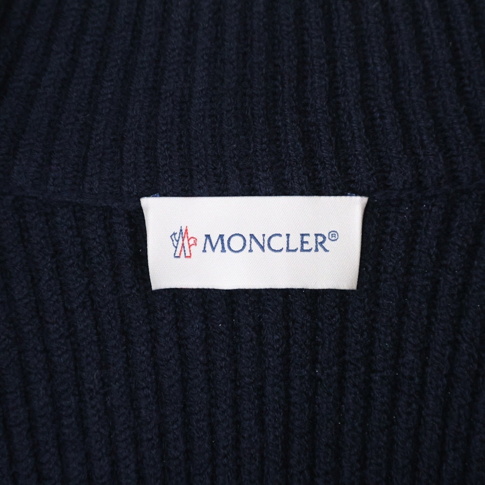 MONCLER(モンクレール) 20AW CARDIGAN TRICOT ニット切り替え レザーワッペンロゴ ジップアップ ダウンジャケット ネイビー F20919851200 A9419