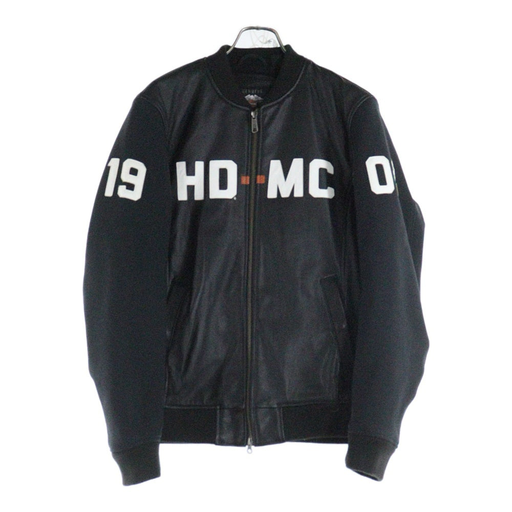 HARLEY DAVIDSON(ハーレーダビッドソン) HD-MC ワッペンロゴ 異素材ミックス ゴートレザー ナイロン ジップアップ ボンバージャケット ブルゾン ブラック 97015-21VM