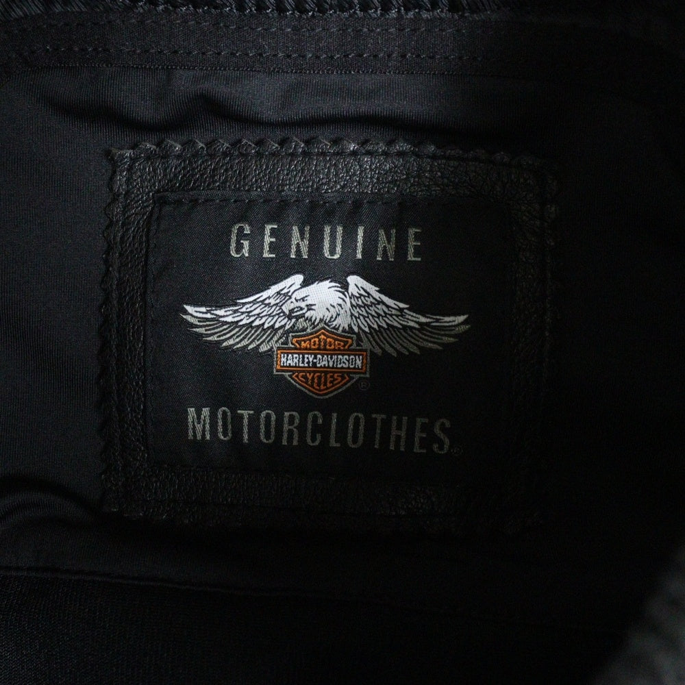 HARLEY DAVIDSON(ハーレーダビッドソン) HD-MC ワッペンロゴ 異素材ミックス ゴートレザー ナイロン ジップアップ ボンバージャケット ブルゾン ブラック 97015-21VM
