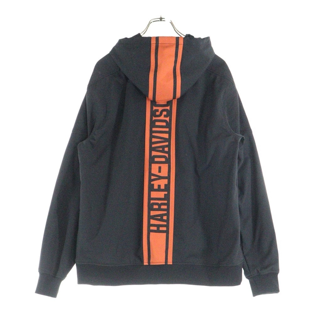 HARLEY DAVIDSON(ハーレーダビッドソン) バーティカル ストライプ バックロゴプリント フーデッド ストレッチ ジップアップ ジャケット ブラック/オレンジ 98408-20VM