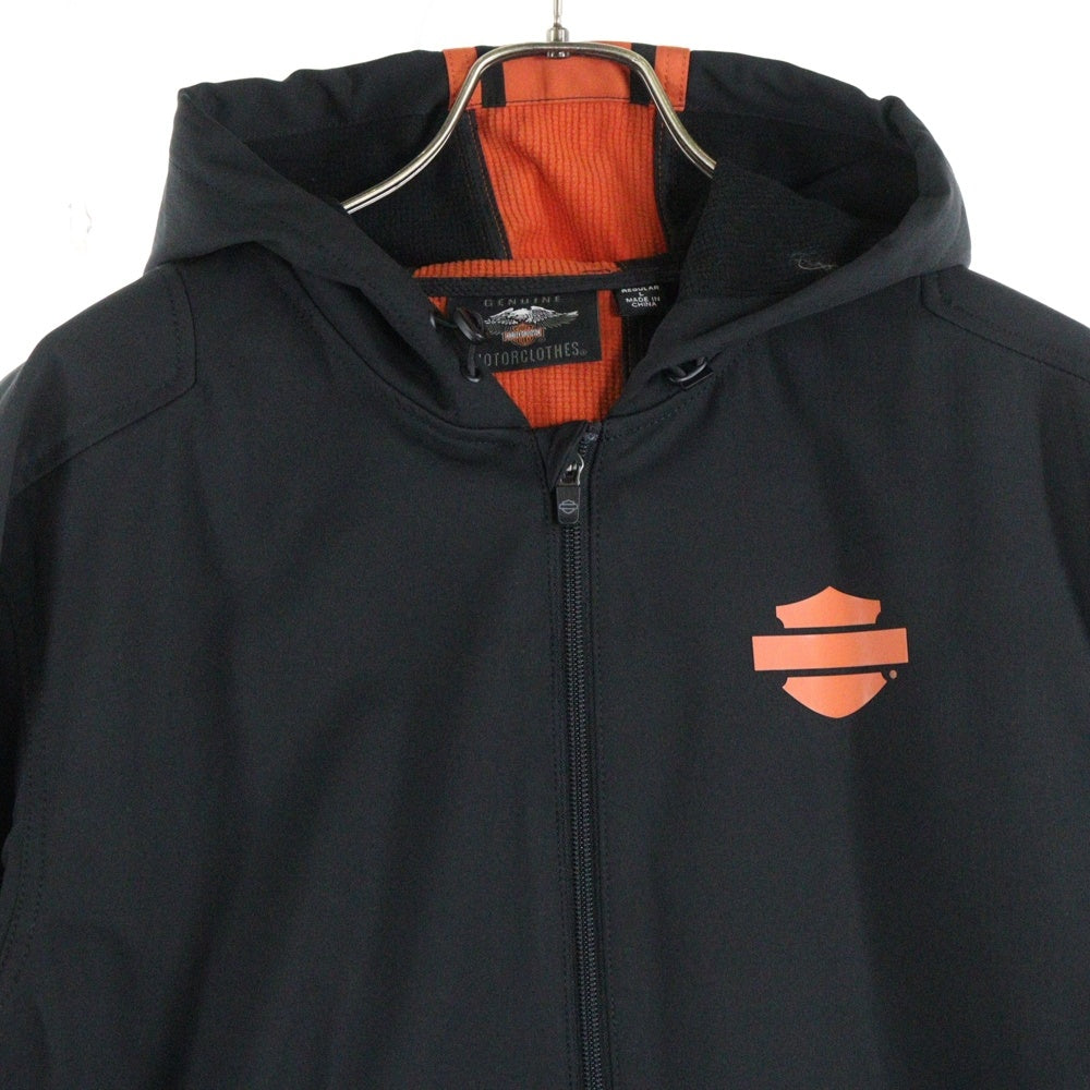 HARLEY DAVIDSON(ハーレーダビッドソン) バーティカル ストライプ バックロゴプリント フーデッド ストレッチ ジップアップ ジャケット ブラック/オレンジ 98408-20VM