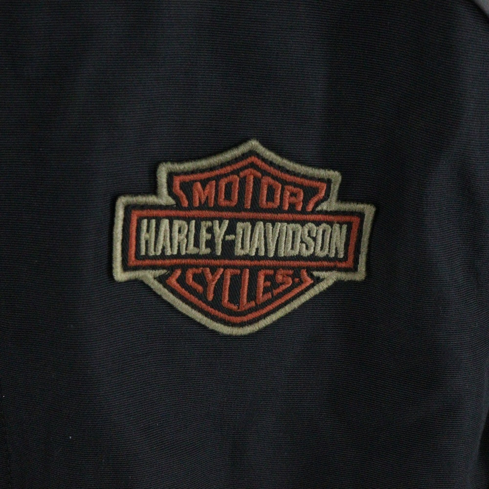 HARLEY DAVIDSON(ハーレーダビッドソン) バックロゴ刺繍 デタッチャブル ナイロン フーデッド ジップアップ ジャケット ブルゾン ブラック 98176-17VM