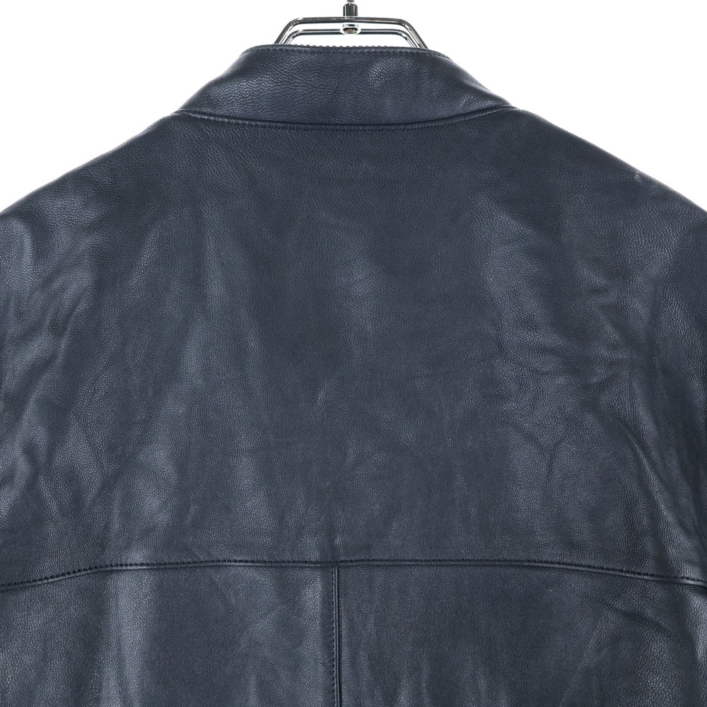 HYSTERIC GLAMOUR(ヒステリックグラマー) ゴートレザー ワッペンロゴ ストライプ ジップアップ ライダースジャケット ネイビー 02213LB02