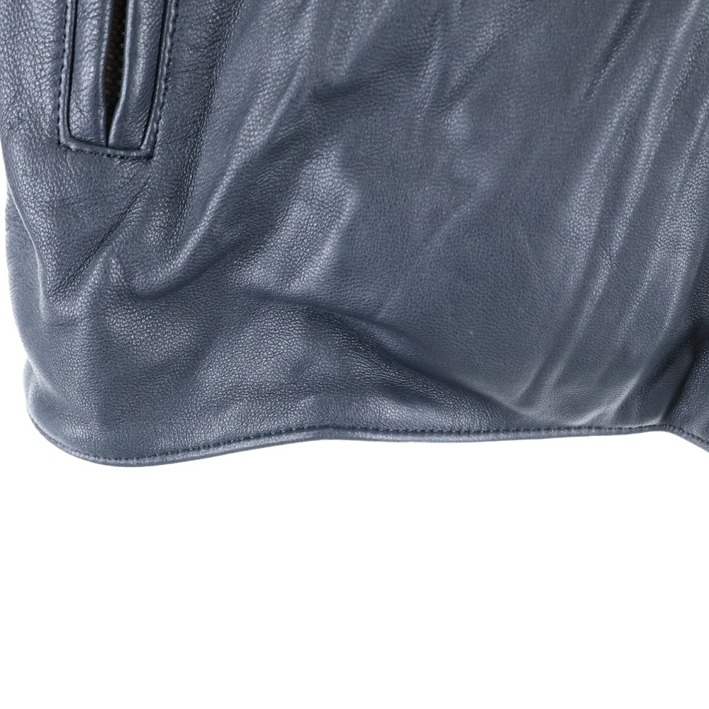 HYSTERIC GLAMOUR(ヒステリックグラマー) ゴートレザー ワッペンロゴ ストライプ ジップアップ ライダースジャケット ネイビー 02213LB02