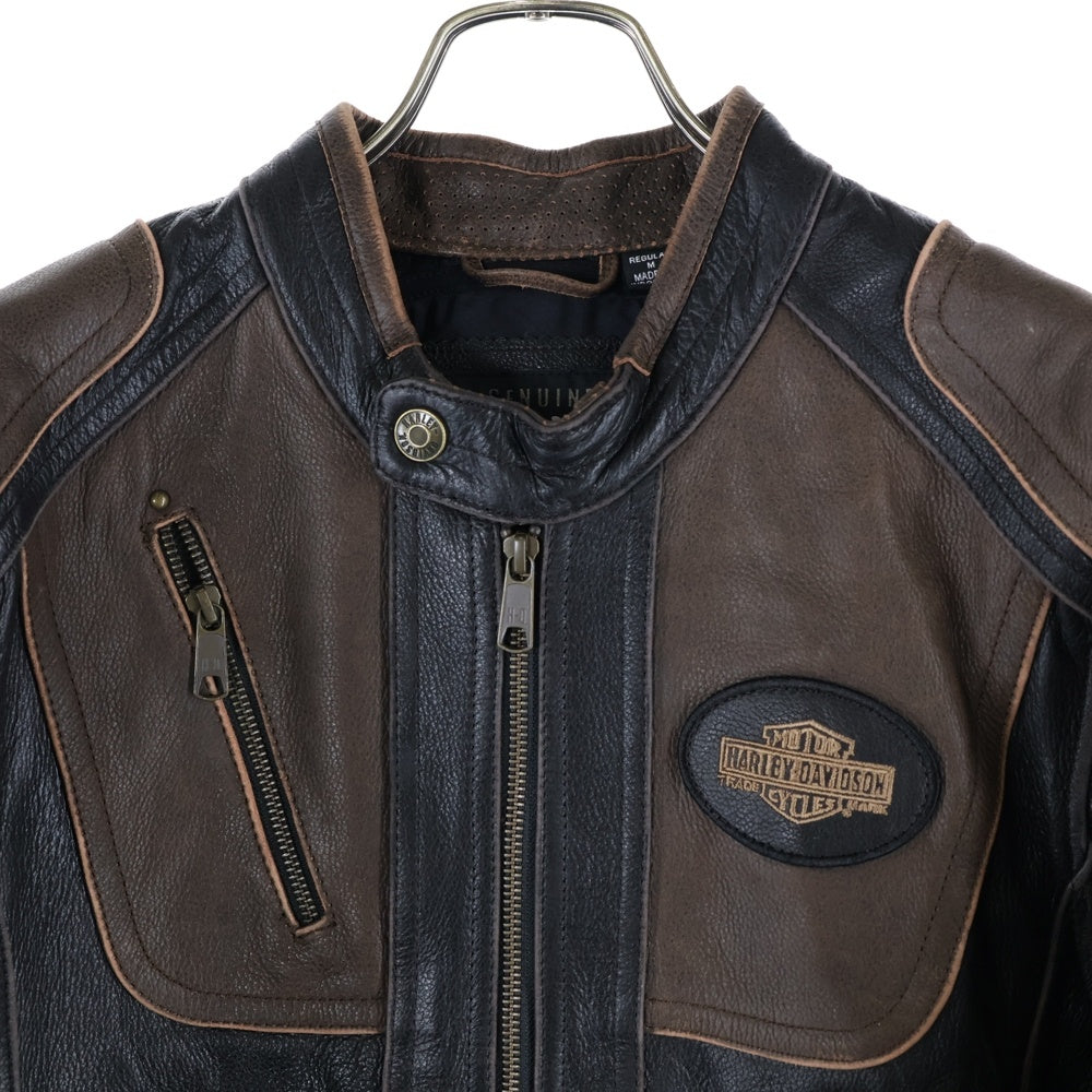 HARLEY DAVIDSON(ハーレーダビッドソン) H-D Triple Vent System トリプル ベント システム バック ワッペンロゴ トロステル レザー バイカー ジャケット ブラック/ブラウン 98053-19VM