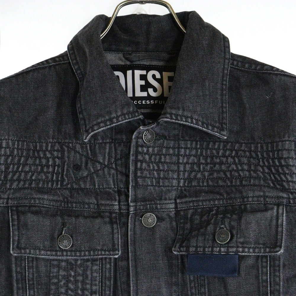 DIESEL(ディーゼル) NHILL-C1-SP1 ウォッシュ加工 ステッチデザイン デニム トラッカージャケット ブラック 0AFAN