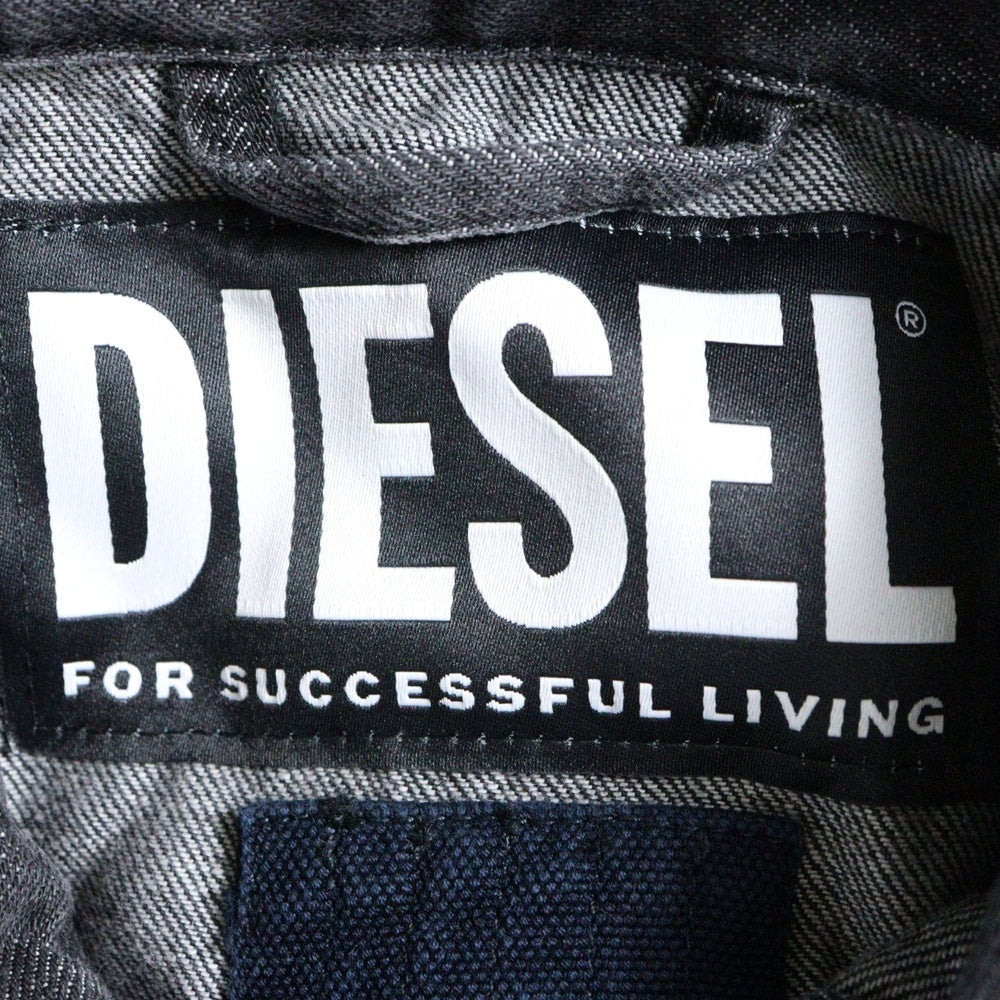 DIESEL(ディーゼル) NHILL-C1-SP1 ウォッシュ加工 ステッチデザイン デニム トラッカージャケット ブラック 0AFAN