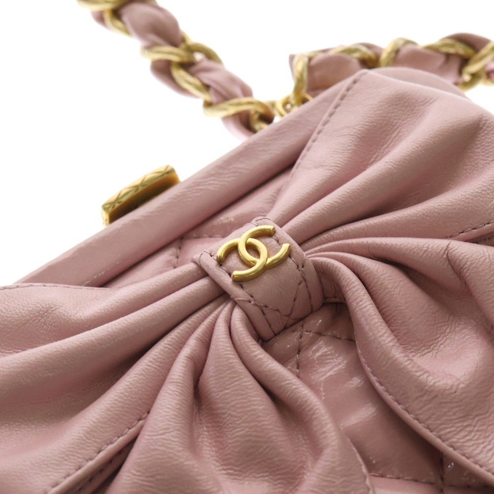 CHANEL(シャネル) CCリボン チェーンクラッチバッグ ピンク レザー ゴールド金具 がま口 財布 ウォレット AP4028