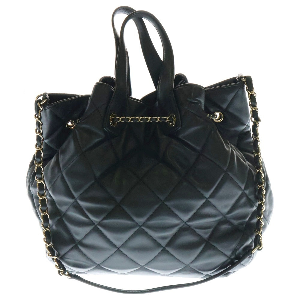CHANEL(シャネル) ココマーク マトラッセ ラムスキン 2WAY チェーンレザーショルダーバッグ ハンドバッグ ブラック レディース