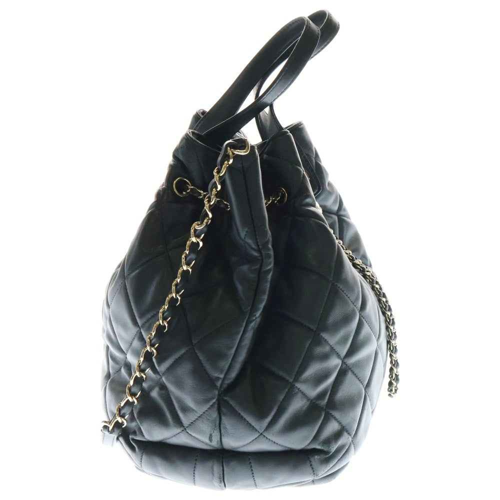 CHANEL(シャネル) ココマーク マトラッセ ラムスキン 2WAY チェーンレザーショルダーバッグ ハンドバッグ ブラック レディース