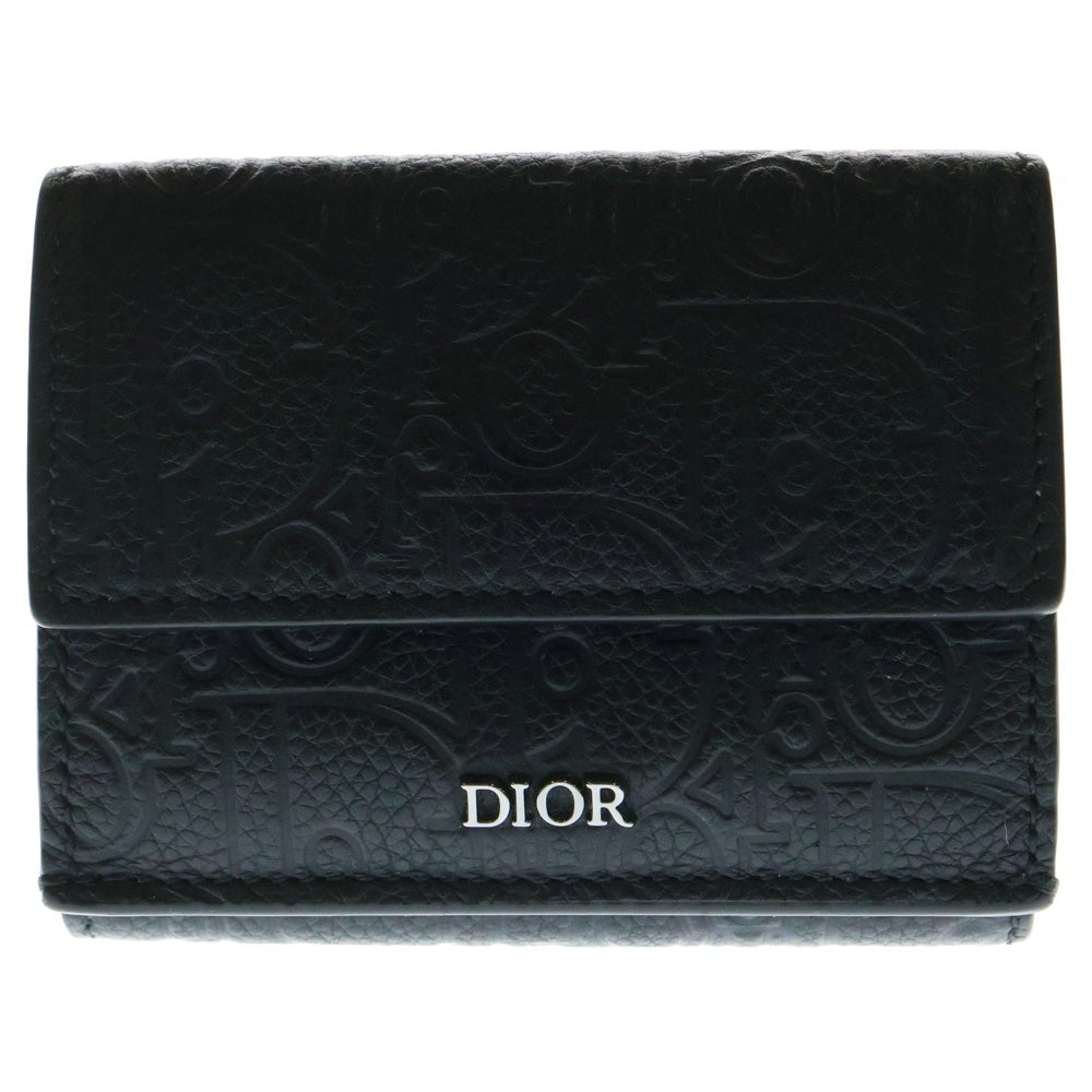 DIOR(ディオール) エンボス グラビティ 三つ折り財布 コンパクトウォレット ブラック レザー