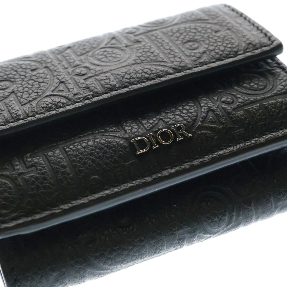 DIOR(ディオール) エンボス グラビティ 三つ折り財布 コンパクトウォレット ブラック レザー