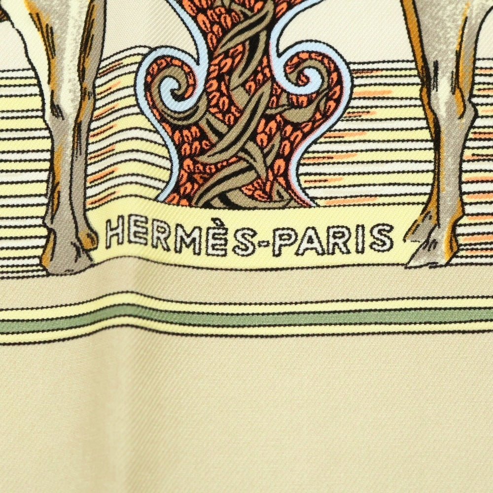 HERMES(エルメス) カレ90 Au filde la sole 絹糸の赴くままに アイボリー シルク 大判 スカーフ