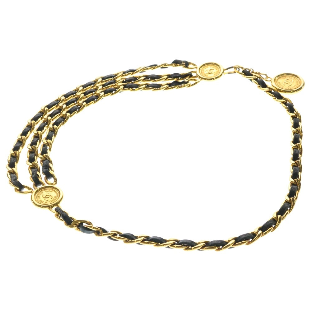 CHANEL(シャネル) チェーンベルト ココマーク 3連 ゴールド GP×レザー ヴィンテージ