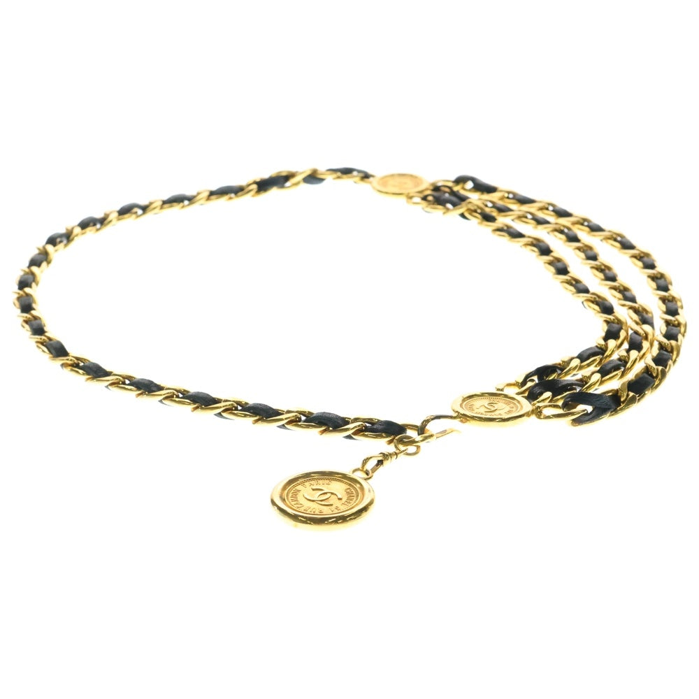 CHANEL(シャネル) チェーンベルト ココマーク 3連 ゴールド GP×レザー ヴィンテージ