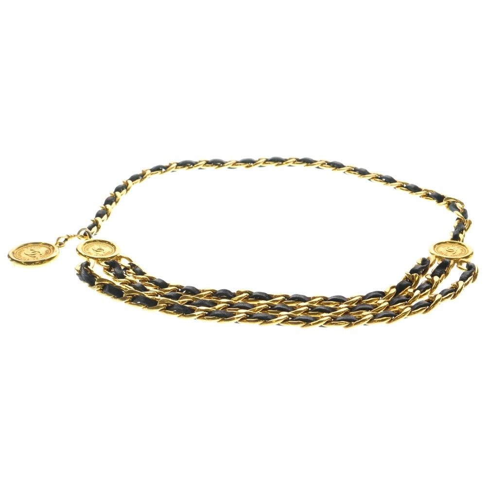 CHANEL(シャネル) チェーンベルト ココマーク 3連 ゴールド GP×レザー ヴィンテージ