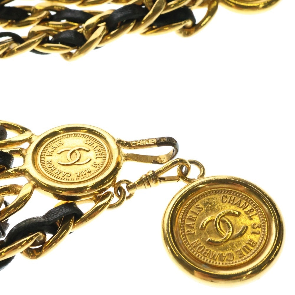 CHANEL(シャネル) チェーンベルト ココマーク 3連 ゴールド GP×レザー ヴィンテージ