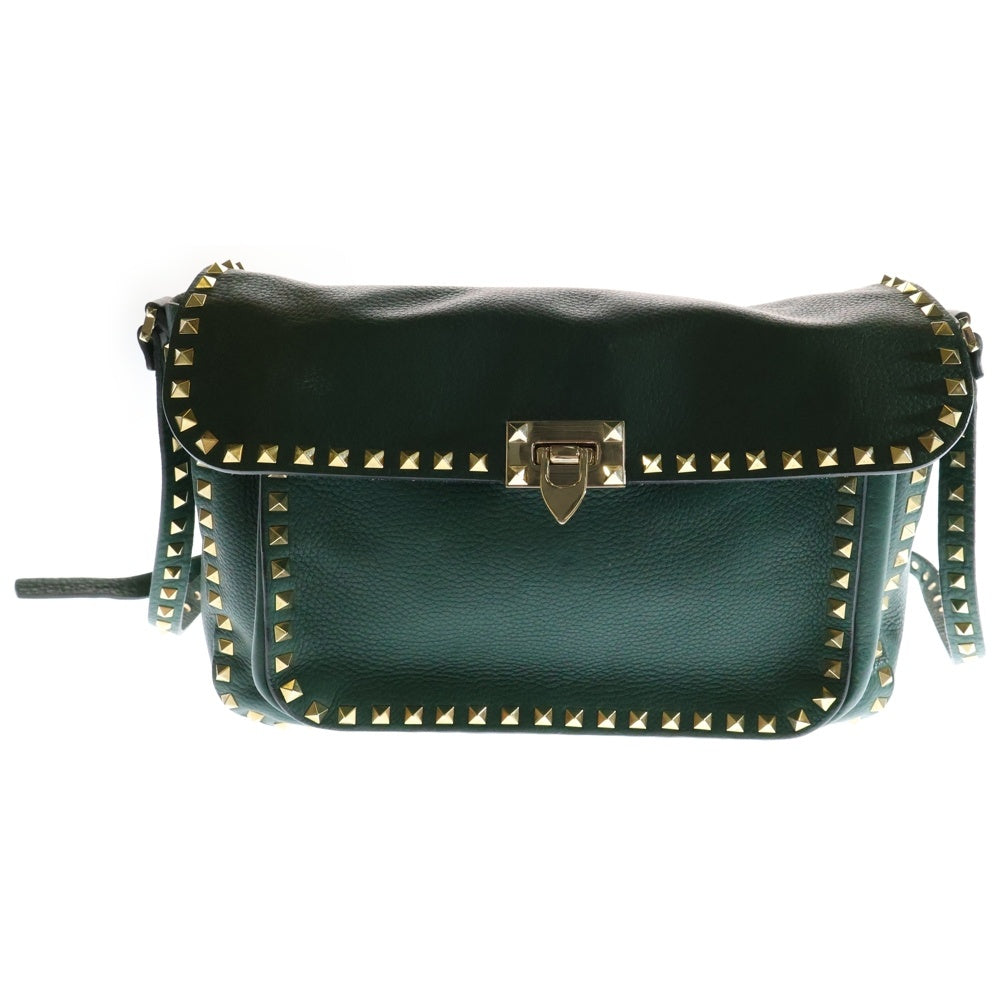 valentino garavan(ヴァレンティノガラヴァーニ) ロックスタッズ チェーンショルダーバック グリーン レザー ゴールド金具