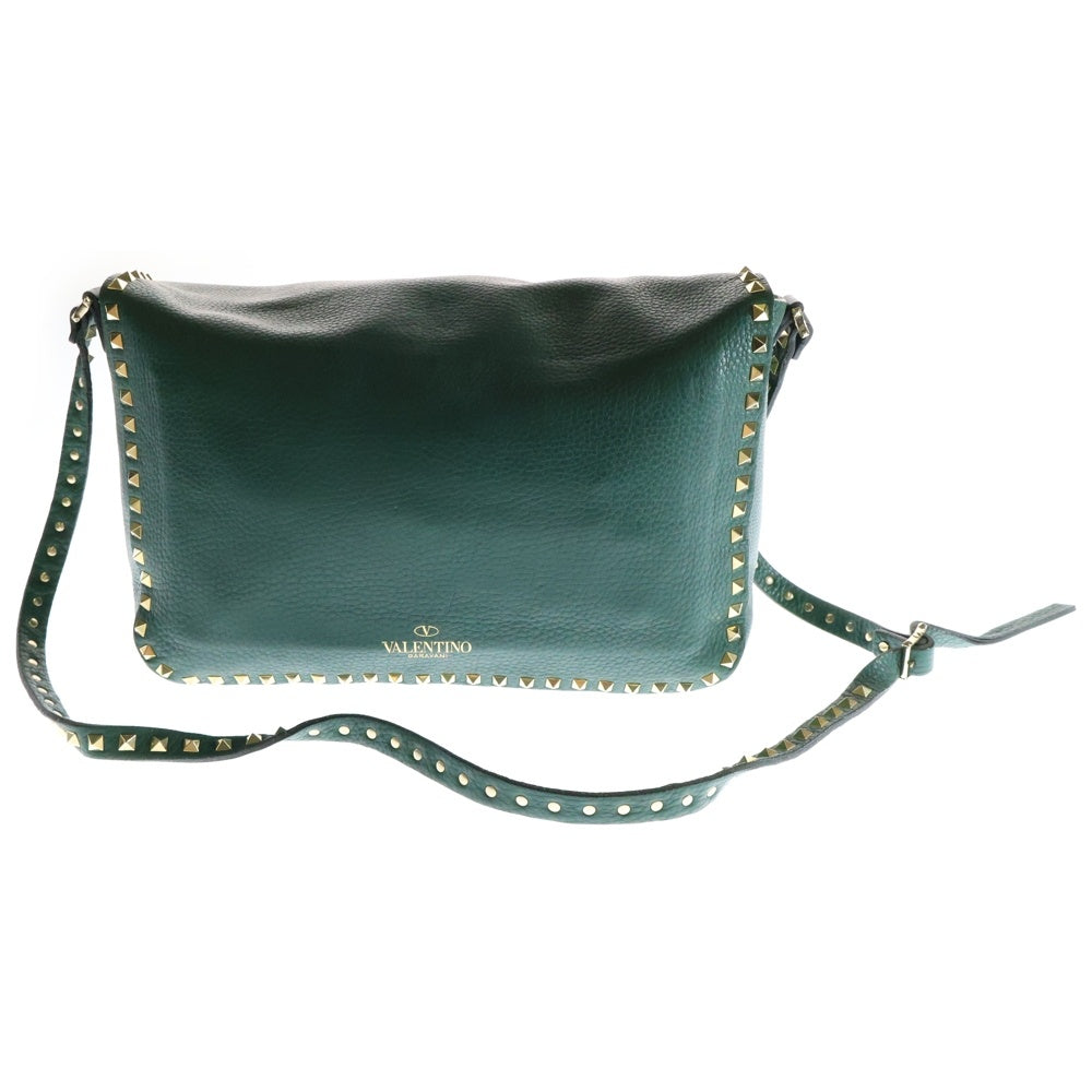 valentino garavan(ヴァレンティノガラヴァーニ) ロックスタッズ チェーンショルダーバック グリーン レザー ゴールド金具