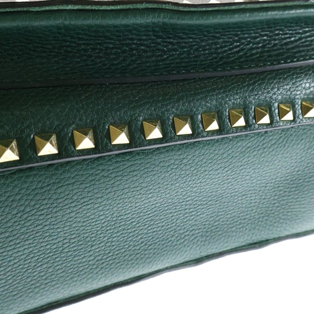 valentino garavan(ヴァレンティノガラヴァーニ) ロックスタッズ チェーンショルダーバック グリーン レザー ゴールド金具