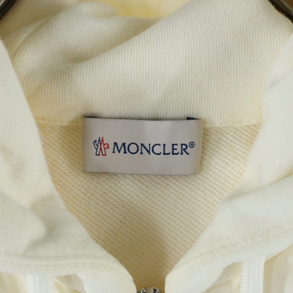 MONCLER(モンクレール) 19AW ワッペンロゴ スウェット切り替え ジップアップ ダウンパーカー フーディー ジャケット ホワイト E20918428000 80985