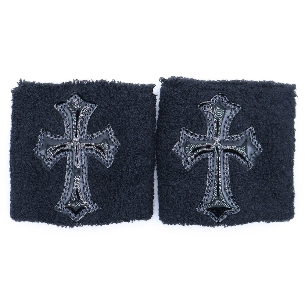 CHROME HEARTS(クロムハーツ) SWEATBAND WRIST エナメル パテントレザー クロスパッチ リストバンド ブラック
