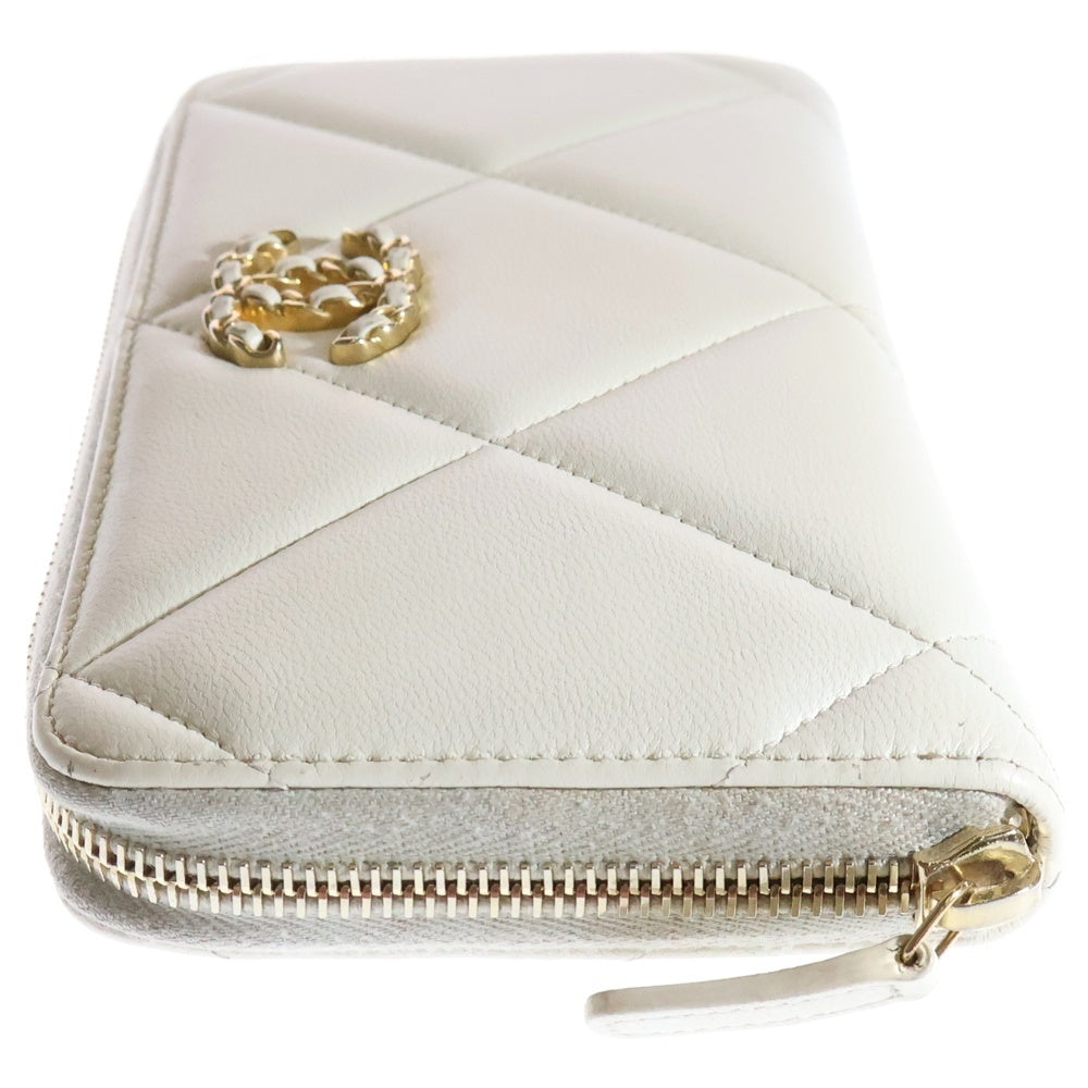 CHANEL(シャネル) シャネル19 ココマーク ラムスキン レザー ラウンドジップ ロングウォレット 長財布 ゴールド金具 ホワイト
