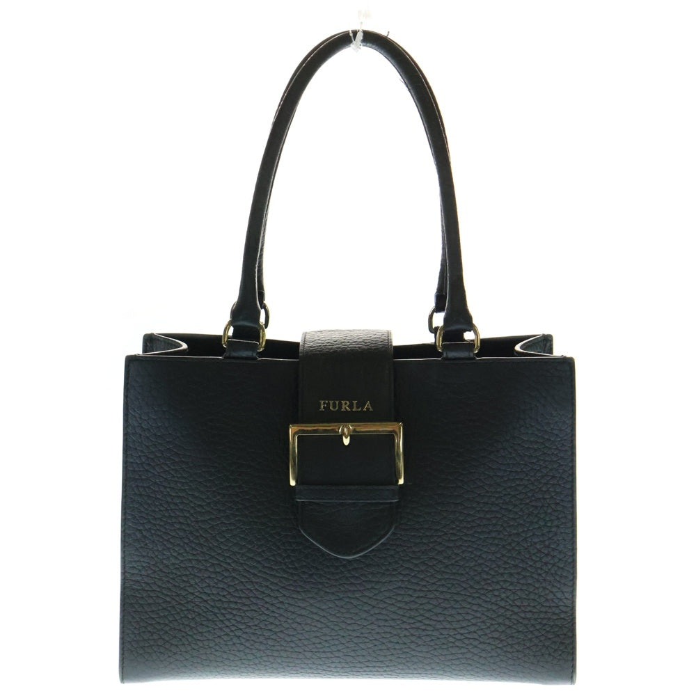 FURLA(フルラ) ロゴ レザーハンドバッグ ブラック ゴールド金具