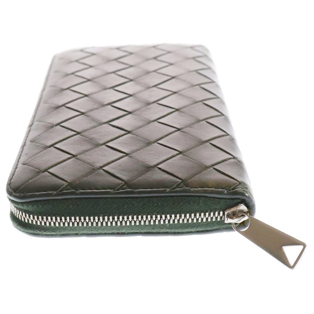 BOTTEGA VENETA(ボッテガヴェネタ) ラウンドジップ イントレチャート ロングウォレット 長財布 カードケース ダークグリーン レザー シルバー金具