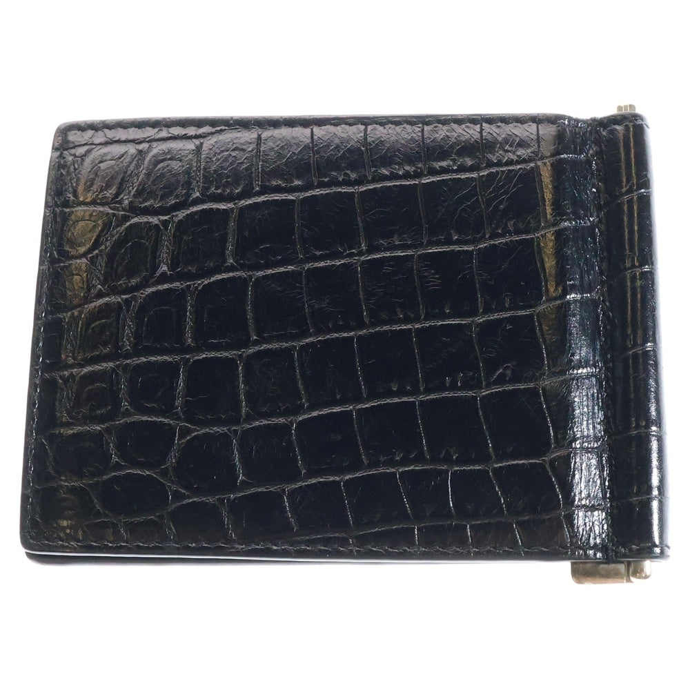 YVES SAINT LAURENT(イヴサンローラン) マネークリップ 二つ折り財布 ウォレット カードケース ブラック シルバー金具 クロコ